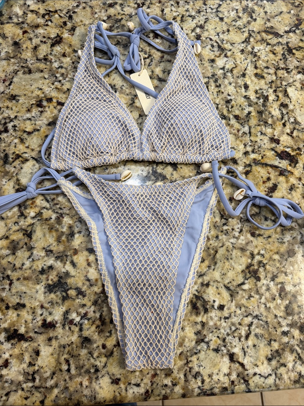 Light Blue Crochet Overlay Tie-Side Bikini Set by